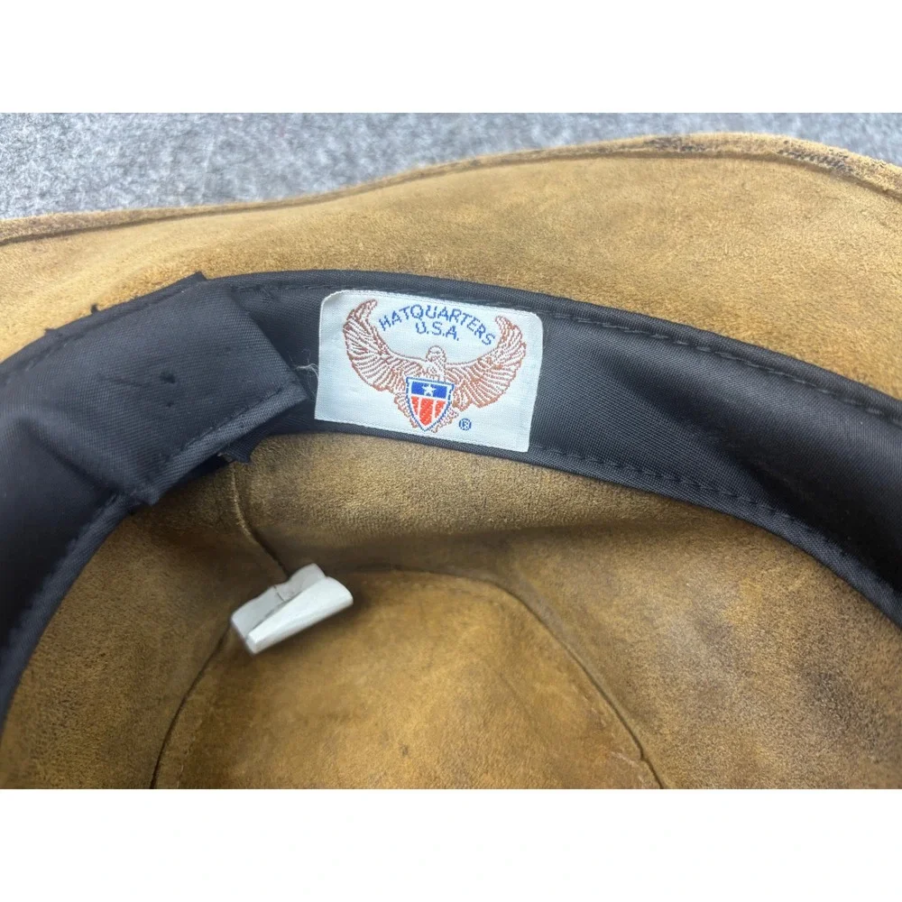 Hatquarters USA Cowboy Hat Mens Small Brown Leather Braided Band Feather Accent
